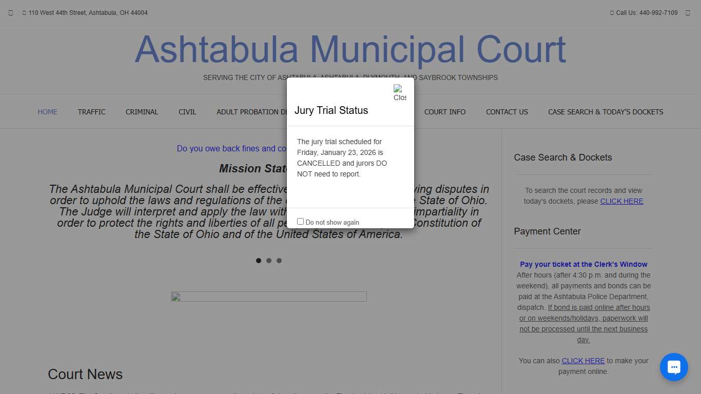 Ashtabula Municipal Court – Serving the City of Ashtabula, Ashtabula, Plymouth, and Saybrook Townships