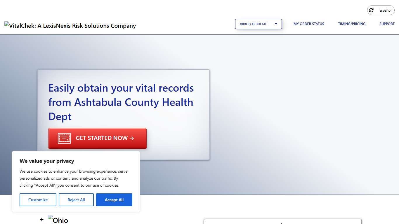 Ashtabula County Health Dept (OH) Order Certificates - VitalChek