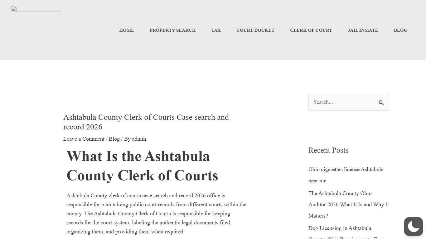 Ashtabula County Clerk of Courts Case search and record 2026